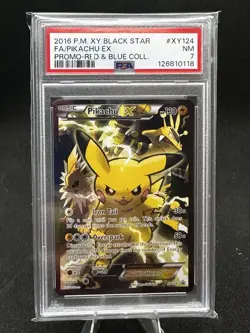 2016 Pokemon XY Black Star FA/Pikachu EX #XY124 Red & Blue Collection PSA 7 - Image 5