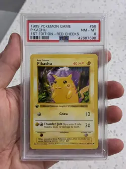 1st Edition Shadowless 1999 - Red Cheeks Pikachu - PSA 8 NM - Mint Pokemon Card - Image 1