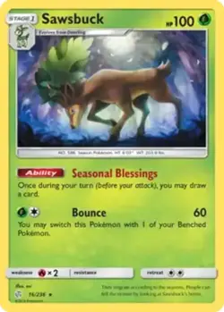 Sawsbuck 16/236 SM Cosmic Eclipse Holo Rare Pokemon Card - Image 1