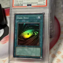 Yugioh Dark Hole LOB-EN052 Super Rare PSA 10 GEM MINT original EN Print - Image 1