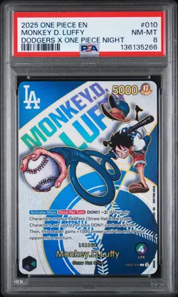 PSA 8 One Piece Los Angeles Dodgers Monkey D. Luffy Promo Card English - Image 1