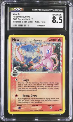 CGC 8.5 Mew d 2007 POP Series 5 Holo 3/17 Inverted Back Error Pokemon Card - Image 1