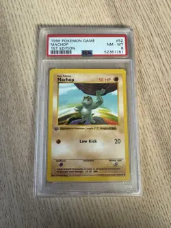 Machop, 1st Edition Base Set, 52/102, Pokemon, WOTC 1999, (PSA 8) - Image 1