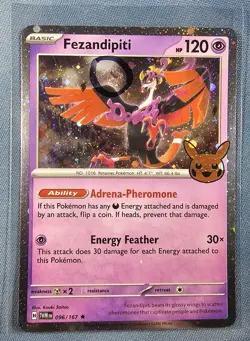 Pokemon TCG Fezandipiti Cosmo Holo w Rare Swirls 096/167 TWM 2024 Trick or Trade - Image 1