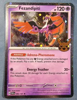Pokemon TCG Fezandipiti Cosmo Holo w Rare Swirls 096/167 TWM 2024 Trick or Trade - Image 2