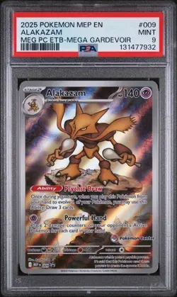 PSA 9 Alakazam Mega Evolution Pokemon Center Stamped Promo - Image 1