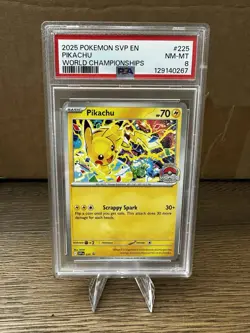 Pokemon TCG - Pikachu 225 World Championship 2025 Scarlet & Violet PSA 8 NM NEW - Image 1