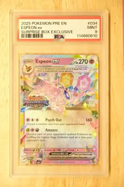 2025 POKEMON PRE EN-PRISMATIC EVOLUTIONS SURPRISE BOX EXCLUSIVE ESPEON EX PSA 9 - Image 1