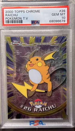 2000 Pokemon Topps Chrome #26 RAICHU PSA 10 MINT - Image 1