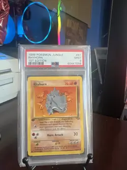 🔥🔥PSA MINT 9 First Edition Rhyhorn Jungle 1999 Pokemon #61 Fighting🔥🔥 - Image 1