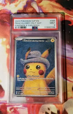 Pokemon Pikachu with Grey Felt Hat Van Gogh Full Art Promo SVP EN 085 PSA 9 Mint - Image 1