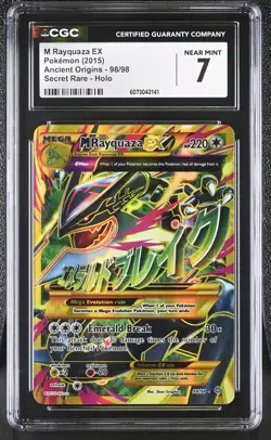 CGC 7 M Rayquaza EX 2015 Ancient Origins 98/98 Secret Rare Holo Pokemon Card - Image 1