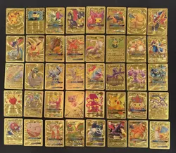 Pokemon Gold Foil Lot GX, VMax Pikachu, Charizard Lot of 62 Cards Fan Art 2018 - Image 1