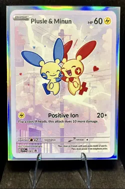 Plusle & Minun Custom Fan Art Pokemon Card w/ Holo Sleeve - Image 1
