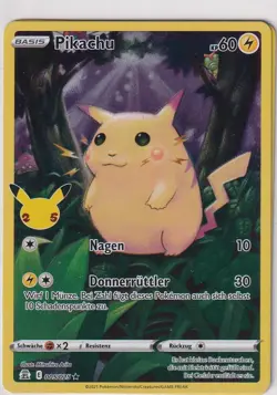 Pokemon Card Game 25th Anniversary Celebrations No 5/25 Pikachu Fullart German - Image 1