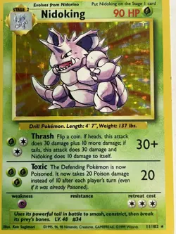 Pokemon TCG Nidoking Base Set Holo Unlimited Rare Card 11/102 WOTC 1999 - Image 1