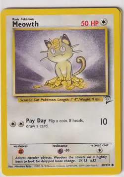 Pokemon Karte Trading Card Game Basis Set 2 Nr. 80/130 Meowth englisch - Image 1