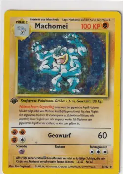 Pokemon Karte Basis Base Set Nr. 8/102 Machomei First Edition Holo deutsch 9 - Image 1