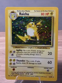 Pokemon TCG Raichu Holo Unlimited Rare Card 14/102 Base Set WOTC LP/MP Condition - Image 1