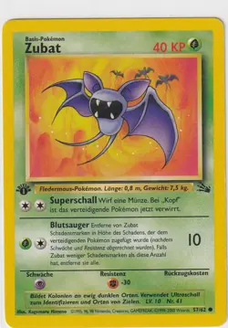 Pokemon Karte Trading Card Fossil Nr. 57/62 Zubat First Edition deutsch - Image 1