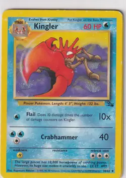 Pokemon Karte Trading Card Fossil Nr. 38/62 Kingler englisch - Image 1