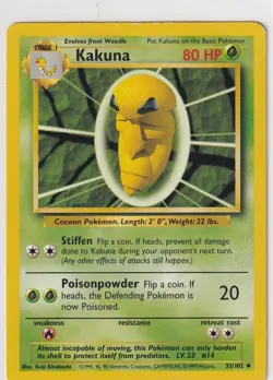 Pokemon Karte Trading Card Game Basis Set Nr. 33/102 Kakuna englisch - Image 1