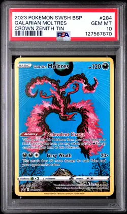 2023 POKEMON SWSH BLACK STAR PROMO CROWN ZENITH TIN #284 GALARIAN MOLTRES PSA 10 - Image 1