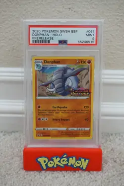 2020 POKEMON SWSH BLACK STAR DONPHAN HOLO VIVID VOLTAGE PRERELEASE PSA 9 MINT - Image 1