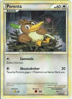 Pokemon Trading Card Game Heartgold Soulsilver Nr. 19/123 Porenta deutsch - Image 1