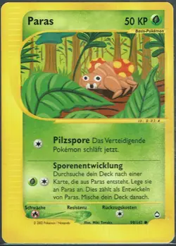 Pokemon Karte selten alt Trading Card Game Aquapolis Nr. 99/147 Paras deutsch - Image 1