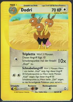 Pokemon Karte selten alt Trading Card Game Aquapolis Nr. 46/147 Dodri deutsch - Image 1