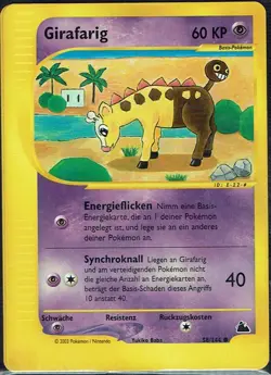 Pokemon Karte selten alt Trading Card Skyridge Nr. 58/144 Girafarig deutsch - Image 1