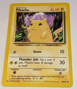 🔥 Pikachu Gnaw Pokemon Card 58/102 40 HP Original 1995 Super Rare - Image 1