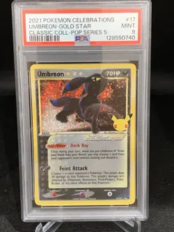 2021 POKEMON CELEBRATIONS CLASSIC COLLECTION #17 UMBREON-GOLD STAR PSA 9 - Image 1