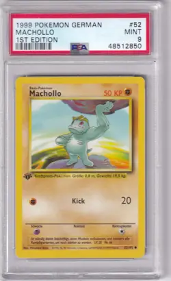 1999 Pokemon German Base Set No. 52 Machollo First Edition PSA 9 - Image 1