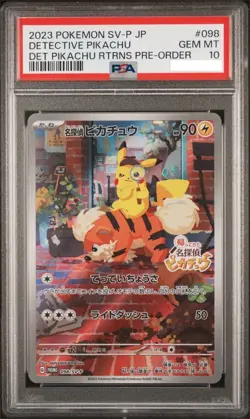 PSA10 2023 Pokemon Japanese SV-P 098 Detective Pikachu Pre-Order Promo - Image 1