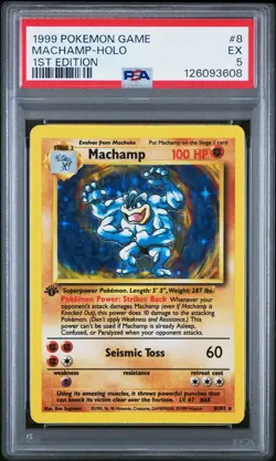 1999 POKEMON GAME 1ST ED #8 MACHAMP-HOLO PSA 5 - Image 1