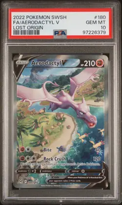 PSA 10 2022 POKEMON SWORD & SHIELD LOST ORIGIN #180 FULL ART/AERODACTYL V - Image 1