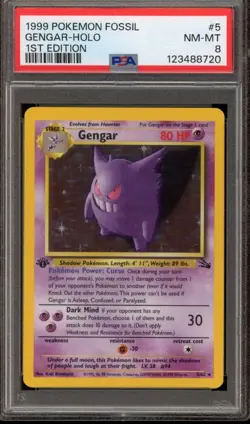 1999 Pokemon TCG Fossil 1st Edition Gengar Holo Rare PSA 8 - Image 1