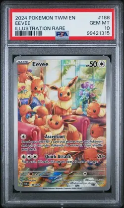 2024 POKEMON TWM EN-TWILIGHT MASQUERADE ILLUSTRATION RARE #188 EEVEE PSA 10 - Image 1