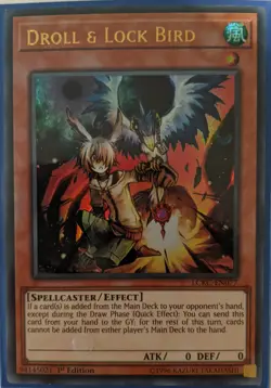 YuGiOh Droll & Lock Bird Ultra Rare 1st Edition LCKC-EN077 - Image 1