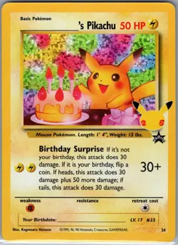 Birthday Pikachu 24 Holo Celebrations: Classic Collection - Pokemon Card - NM - Image 1