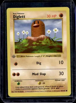 Diglett 47/102 1st Edition Shadowless Base Set Pokemon Card TCG WOTC 1999 - Image 1