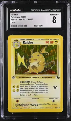 CGC 8 Raichu 1999 Fossil 1st Edition 14/62 Holo Pokemon Card - Image 1