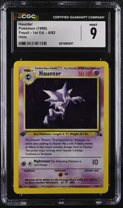 CGC 9 MINT Haunter 1999 Fossil 1st Edition 6/62 Holo Pokemon Card - Image 1