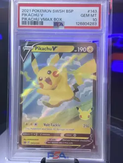 2021 SWSH VMAX Pikachu v #143 PSA 10 Holo Pokemon TCG Promo Cards - Image 1