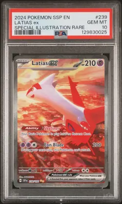 2024 POKEMON SSP EN-SURGING SPARKS SPECIAL ILLUSTRATION RARE LATIAS EX PSA 10 - Image 1