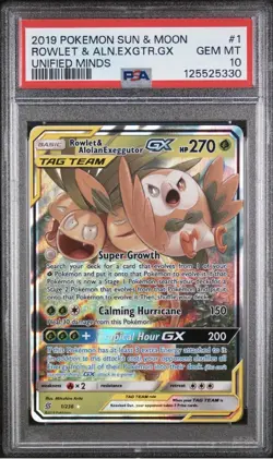 Pokemon TCG Rowlet Alolan Exeggutor Tag Team GX Card 1/236 PSA 10 - Image 1