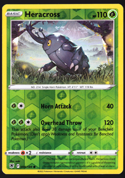 Heracross 008/189 Reverse Holo Astral Radiance Pokemon TCG Card NM - Image 1
