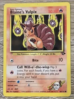 Pokemon TCG Blaine's Vulpix 66/132 Gym Challenge Regular Uncommon 2000 - Image 1